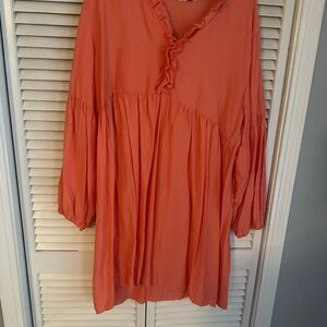 Coral Ruffle V-Neck Dress